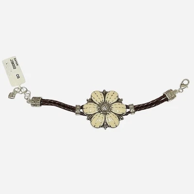 Pulsera Flor Safari Brighton Retirada Marrón Cuero Trenzado Crema Esmalte Nueva Foto 1 de 4