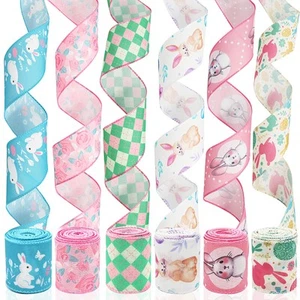 Easter Ribbon Wired 6 Rolls 30 Yards Floral Bunny Ribbon Easter Ribbons for C... - Picture 1 of 7