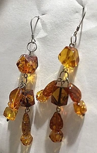 Sterling Silber .925 ~ verschiedene Formen natürlicher baltischer Bernstein ~ 3" Ohrhänger - Bild 1 von 8