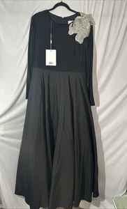 Neu mit Etikett Mac Duggal [14] 11832 langärmliges Taft 3D Blumen Ballkleid schwarz S1720 - Bild 1 von 12