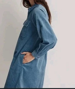 Madewell Damen Cord Langarm Shirt Kleid in Distant Ocean Größe Small - Bild 1 von 8