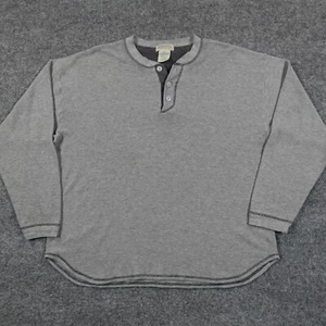 Vintage Thermal Shirt Mens L Gray Henley Waffle Knit Western USA SJB Base 13639 - Picture 1 of 8