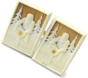 24Kt Real Gold Nuggets On Cuff Links Cameo Old Gold Miner Panning Trees - Picture 1 of 10