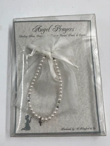 Angel Prayers Bracelet Sterling Silver Swarovski Austrian Crystal & Pearls 7" XL - Picture 1 of 8