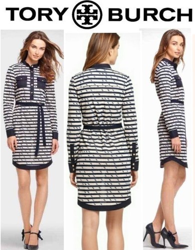 TORY BURCH abito tubino suzette stampa corda nautica bottoni oro cintura donna M