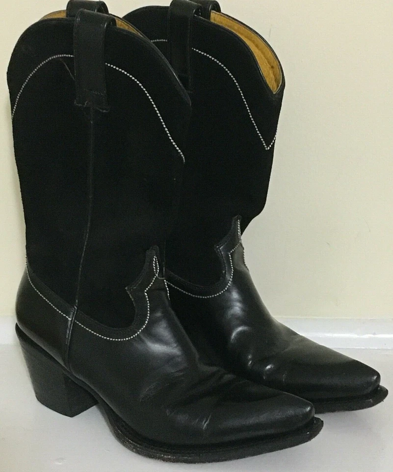 Botas de Vaquero Adam's Para Mujer Talla 6.5 E Cuero Negro Gamuza Punta Foto 1 de 4