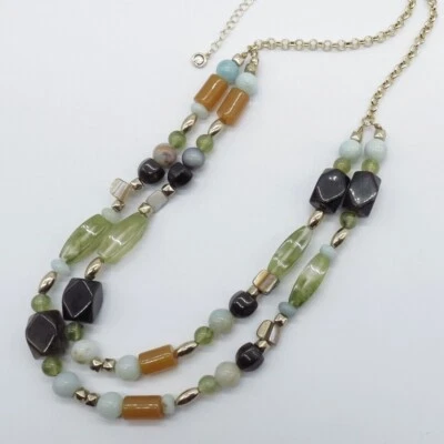 Cato Beaded Boho Necklace Green Black Hard Resin Beads Double Strand 24" - Image 1 of 4