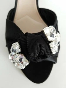 MIU MIU BLACK SATIN SWAROVSKI CRYSTALS MULES SLIDES EU 37 I LOVE SHOES PRADA - Picture 1 of 8