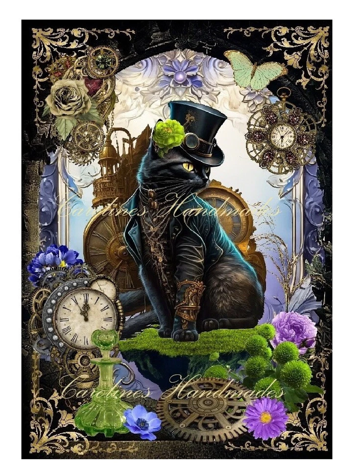 Steampunk Cats C Designer JUEGO MULTITALLA Bloques de Edredón de Tela de Algodón Foto 1 de 1