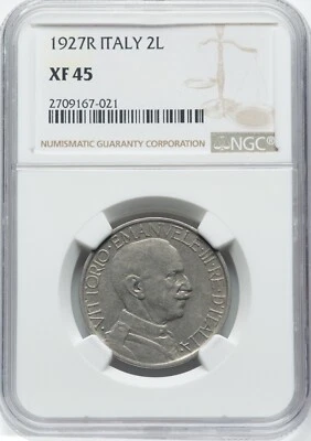 ITALY  KINGDOM  1927-R   2 LIRE COIN, NGC CERTIFIED XF45, SCARCE DATE - Image 1 of 2