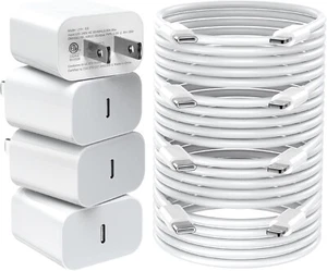 GREPHONE Chargeur iPhone Charge Rapide,20W PD USB C Chargeur Mural Pack de 4 avec 6FT - Photo 1 sur 7