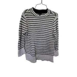 Suéter Ann Taylor Gris Azul Marino Rayas Mezcla Algodón Mujer Talla L - Imagen 1 de 5