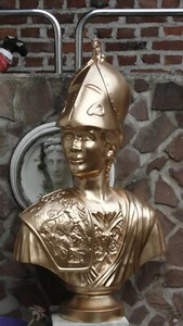 Große Büste Römischer Kriegers Figur Möbel Kopf Säule Garten Statue Helm Gold - Picture 1 of 9