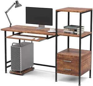 Computer Desk 55'' Office Desk with Keyboard Tray Writting Desk with Drawers - Picture 1 of 7