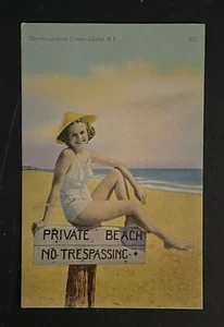 Cartolina Coney Island New York Bathing Beauty in lino - Foto 1 di 2