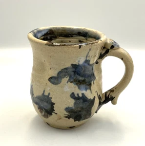 Studio Art Pottery Coffee Mug Blue Black Beige Drip Glaze Marked - Picture 1 of 8