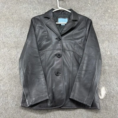 复古 Nine West 夹克女式 M 黑色皮革内衬外套柔软正品 Y2K — 第 1/4 张图片