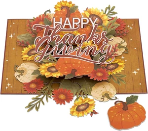 Thanksgiving 3D Pop-Up Karte mit Kürbis und Blumen - inklusive Umschlag - Bild 1 von 12