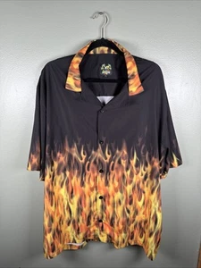 Benny’s Black Flames Bowling Stretch Hawaiihemd Y2K Knopfleiste Herren Größe 2XL - Bild 1 von 7