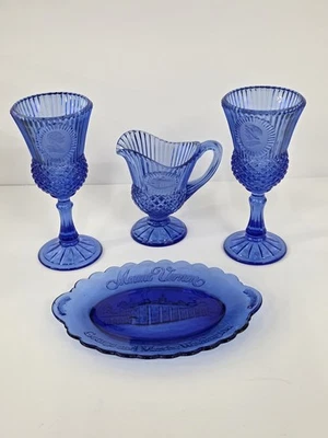 Avon Blue George & Martha Washington Mount Vernon 4 piezas bandeja crema vasos Foto 1 de 4