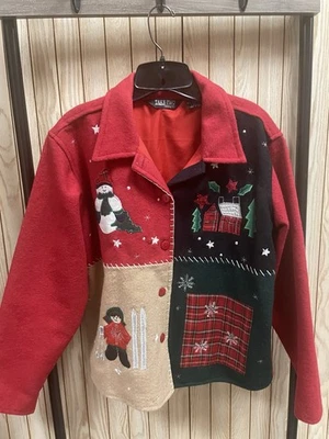 Blazer Vintage Invierno Navidad Estilo Parche Lana Abotonada Toma Dos Mediano Foto 1 de 4