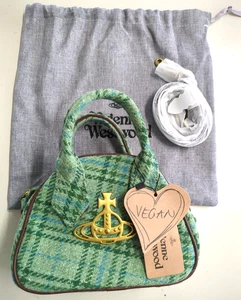NWT Vivienne Westwood Handbag Green Check with Shoulder Strap Logo Big Orb - Picture 1 of 15