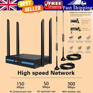 Unlocked 4G LTE Wireless Router With SIM Card Slot 300Mbps WiFi 5dBi High Gain - Afbeelding 1 van 12