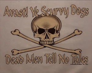 Vintage. SKULL DEAD MEN TELL NO TALES WEISSES HEMD GRÖSSE S-XL (FRONTDRUCK) #1518 - Bild 1 von 3