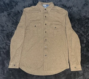 Polo Ralph Lauren Brn Shirt Men’s Medium Cotton Alpaca Button Front Herringbone - Picture 1 of 8