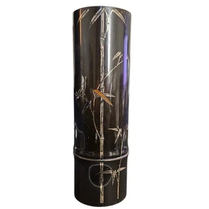 Japanese Bronze Bamboo Vase Signed Engraved Floral Motif 8” Tall Vintage - Picture 1 of 7
