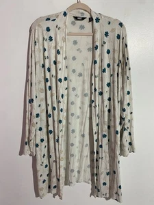Lands End Cardigan 3X Cream Floral Liquid Knit Travel Office Open Duster Topper - Picture 1 of 12