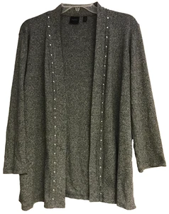 Rafaella Womens Large Gray Open Front Silver Rivet Stud Detail Cardigan Knit - Picture 1 of 11