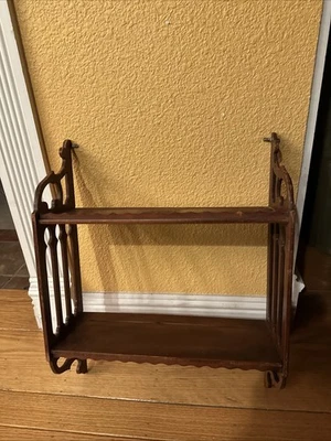 VTG  Mahogany Victorian Gothic Chippendale Fretwork Trad 2 Tier Wall Shelf - Image 1 of 4