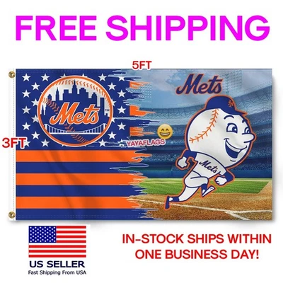 New York Mets 3x5 ft Flag Banner Man Cave Wall Decor Banner FREE Shipping - Image 1 of 4