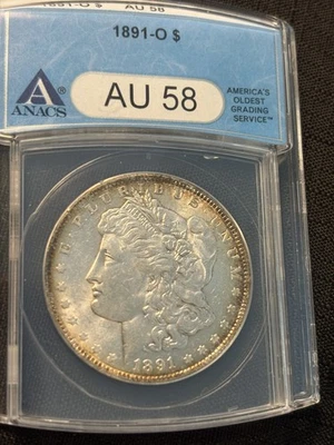 1891-O Morgan Silver Dollar., ANACS AU 58, Nice Edge Toning - Image 1 of 4