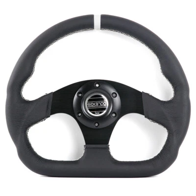 Volante deportivo SPARCO con radios engrosados estilo D cuero genuino 320 mm #blanco Foto 1 de 4