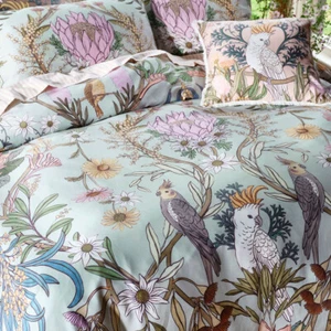 Linen House Victoria Mist Quilt Cover Set. Wattle and gum leaves & Cockatoos. - Picture 1 of 11