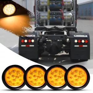 4Pcs 12LED 4" Amber Round LED Truck Trailer Stop Turn Tail Brake Lights Lamp 12V - Foto 1 di 10