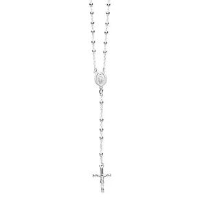 Collar de Plata de Ley Rosario Virgen María Crucifijo Cruz 4mm Cuentas 24" - Imagen 1 de 4