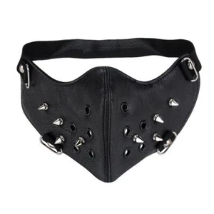 Black Rivets Half- Unisex Biker Punk Masquerade - Picture 1 of 4