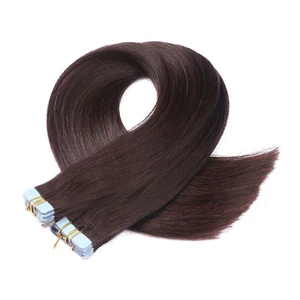 Tape In / On - 2 DUNKELBRAUN) Hair Extensions Echthaar Strähnen Haarverlängerung - Bild 1 von 9