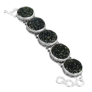 Natural Moldavite Vintage Chain Artisan Sisters Gift Bracelet Sterling Silver - Picture 1 of 7