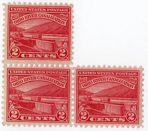 Scott #681 Ohio River Canalization Block of 3 Stamps - MNH - Picture 1 of 2