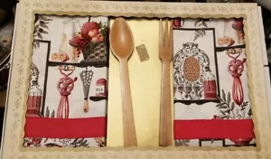 Set 2 strofinacci da cucina/tè vintage in legno nuovi con scatola - Foto 1 di 4