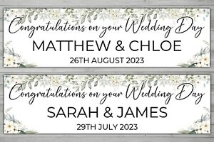 PERSONALISED WEDDING WHITE FLOWERS AND GREENERY BANNER 2 SIZES AVAILABLE SM/LG