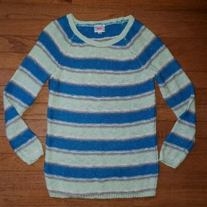 Justice sz 12 Pullover Long Slv Striped Cotton Sweater Round Neck Raglan Sparkle - Picture 1 of 10