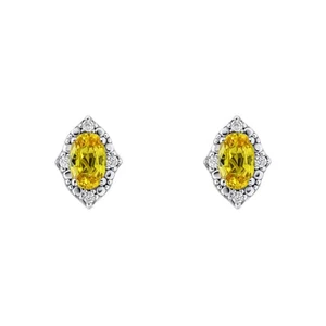 Oval Sapphire Diamond Stud Earrings British Made 9ct Yellow Gold 375 Hallmar - Picture 1 of 3