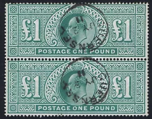 1902 SG 266 £1 Dull Blue-Green Superb Used CDS Pair Cat. £1,650.00 - Picture 1 of 1