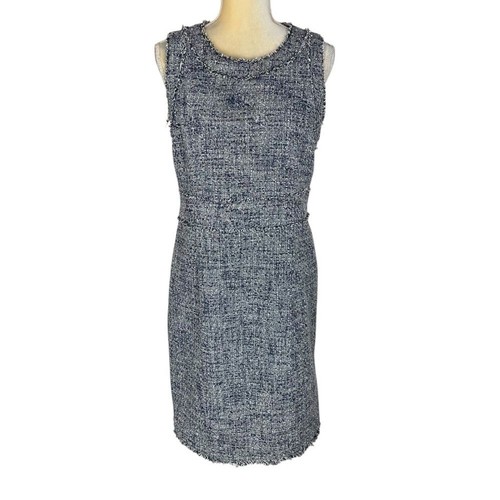 Abito tubino Michael Kors tweed sfilacciato blu senza maniche taglia 12