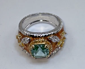 VINTAGE STERLING SILVER ENAMELED AND GILDED RING - SIZE 7US - BEST OFFER - Picture 1 of 14